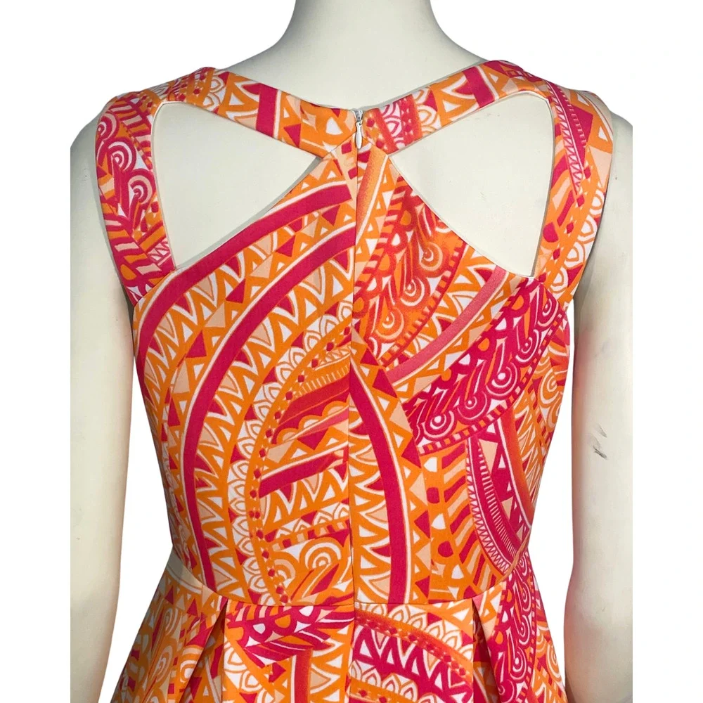 Sandra Darren Sz 8 Fit & Flare Dress Orange & Pink Paisley Scuba Knit Dopamine - Picture 9 of 11